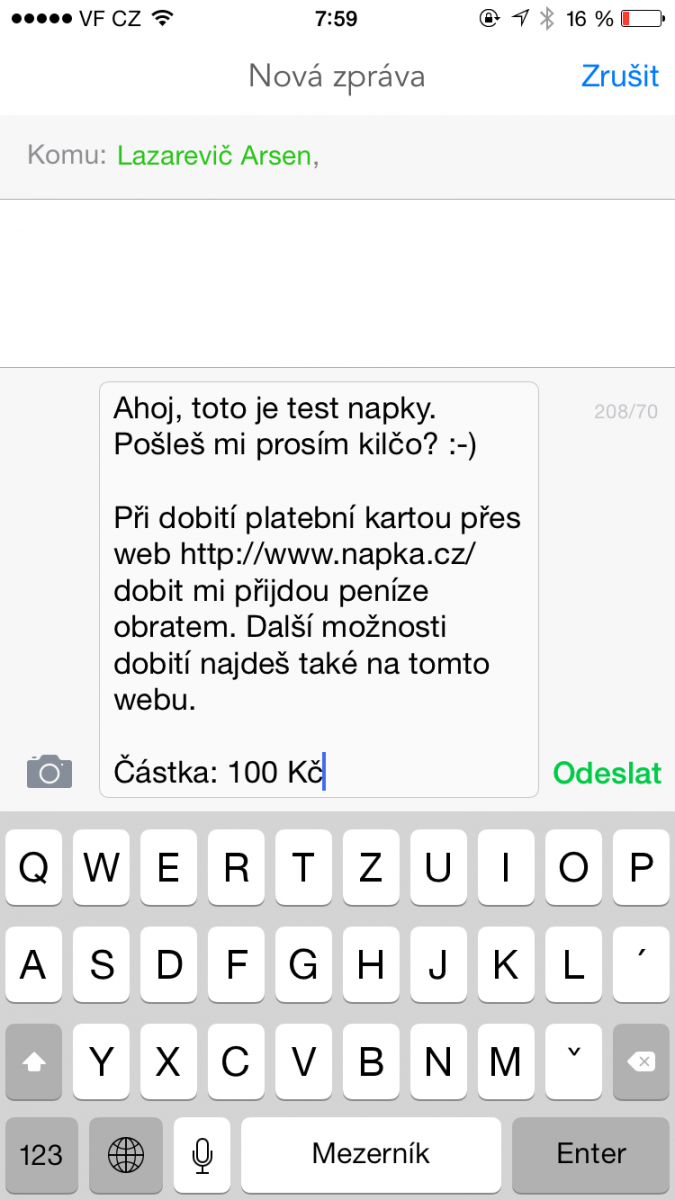 O dobití Napky můžete kohokoli požádat přes SMS.