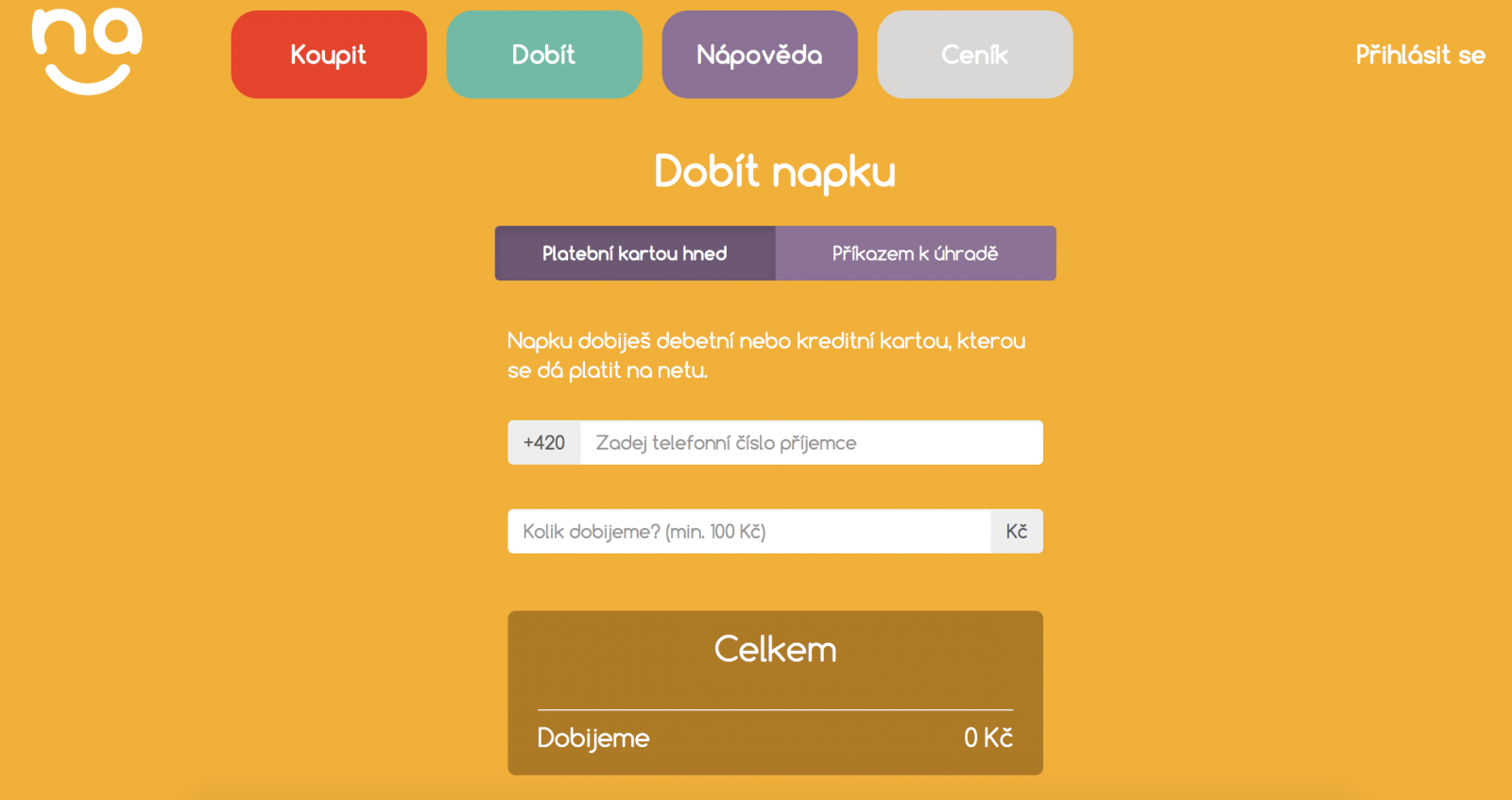 K dobití Napky pomocí jiné platební karty stačí jen mobilní číslo příjemce.