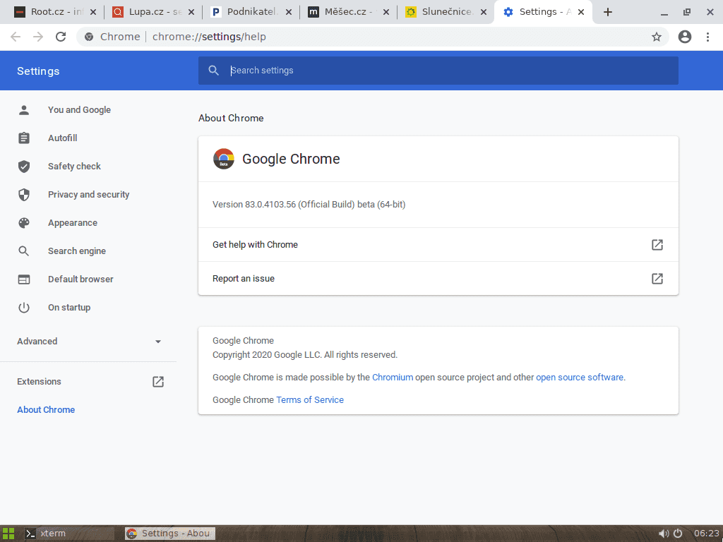 Seskupování panelů v prohlížeči Chrome