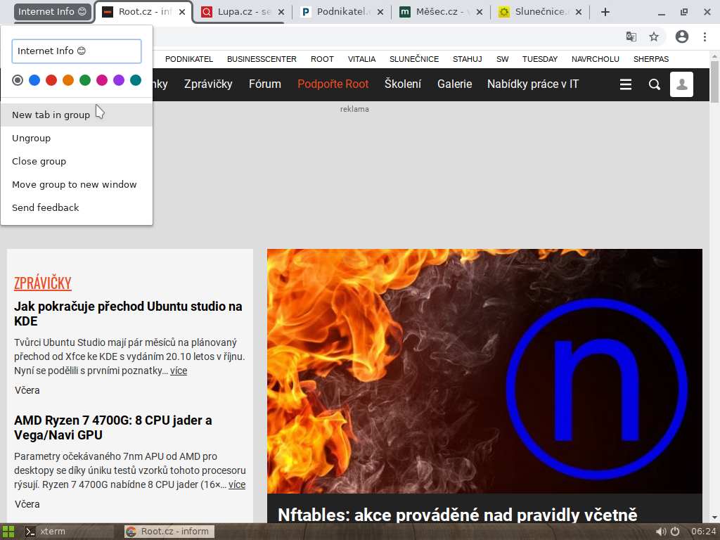 Seskupování panelů v prohlížeči Chrome