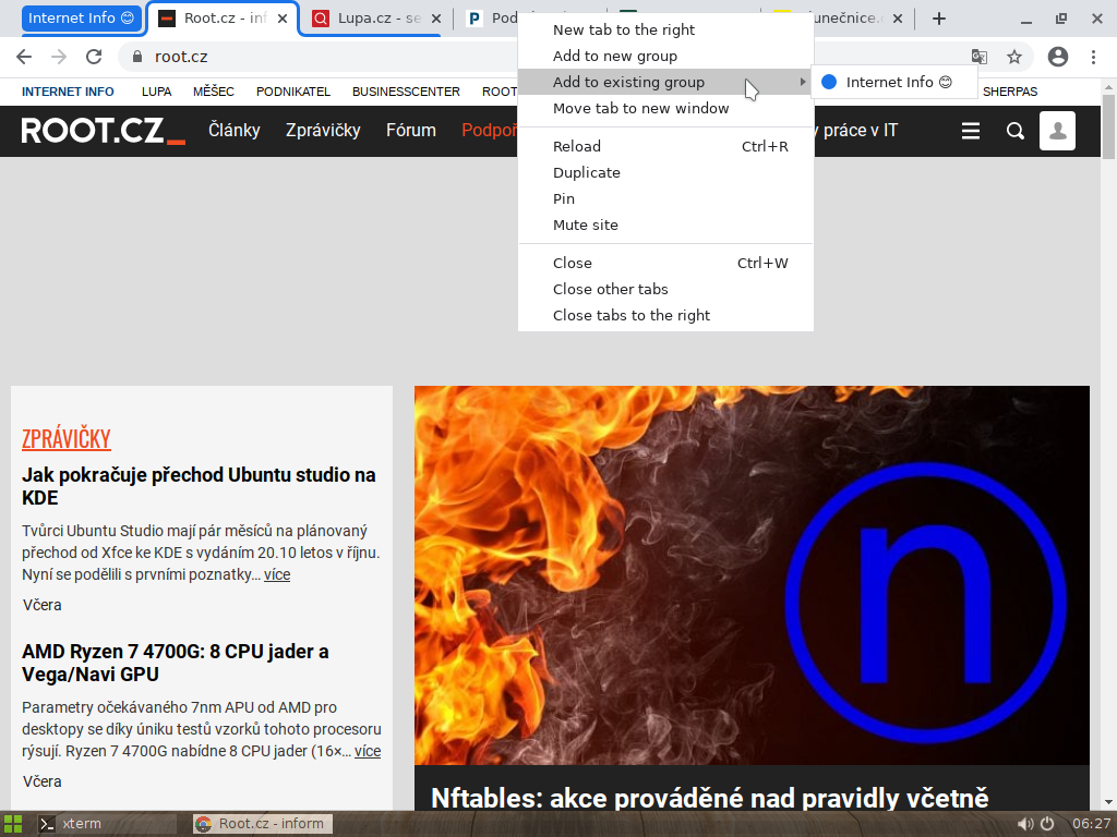 Seskupování panelů v prohlížeči Chrome