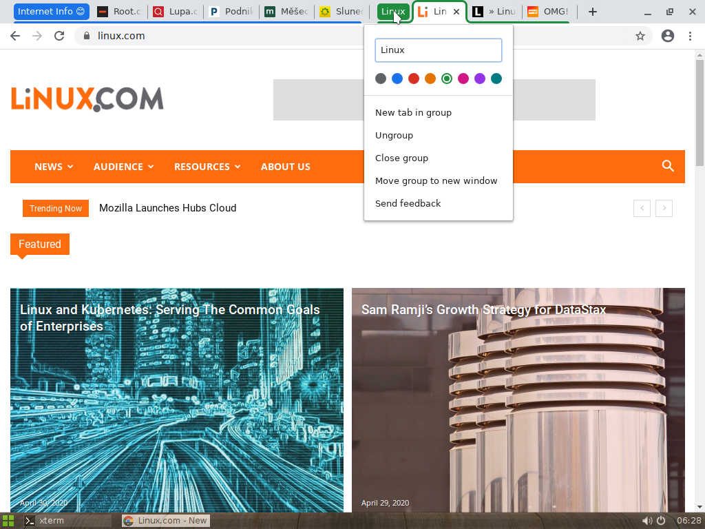 Seskupování panelů v prohlížeči Chrome