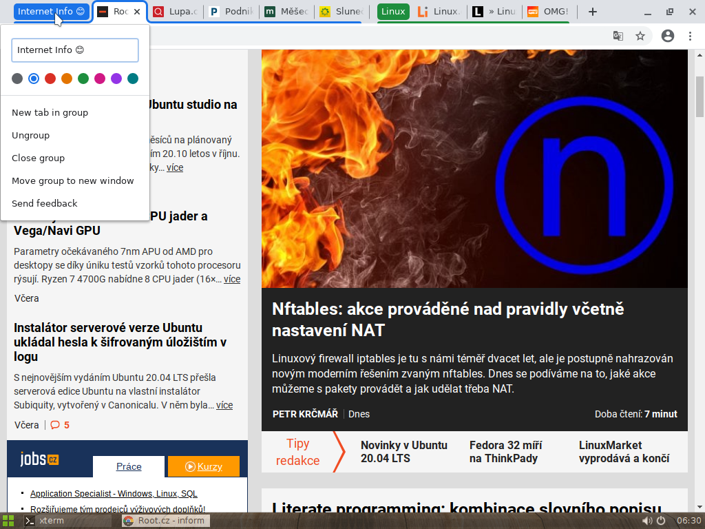 Seskupování panelů v prohlížeči Chrome