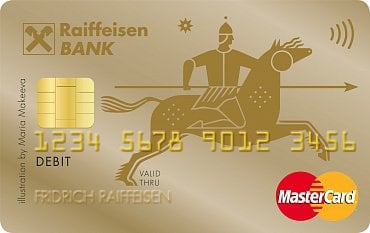 Zlatá debetní karta MasterCard od Raiffeisenbank pro soukromé osoby.