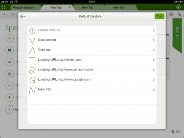 Dolphin Browser umožňuje vytváření vlastních gest pro rychlejší ovládání