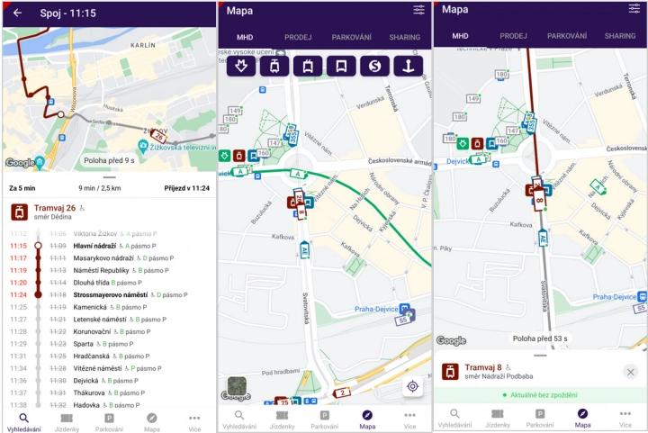 Mapa spojů v aplikaci PID Lítačka ukáže polohu vozidel v reálném čase