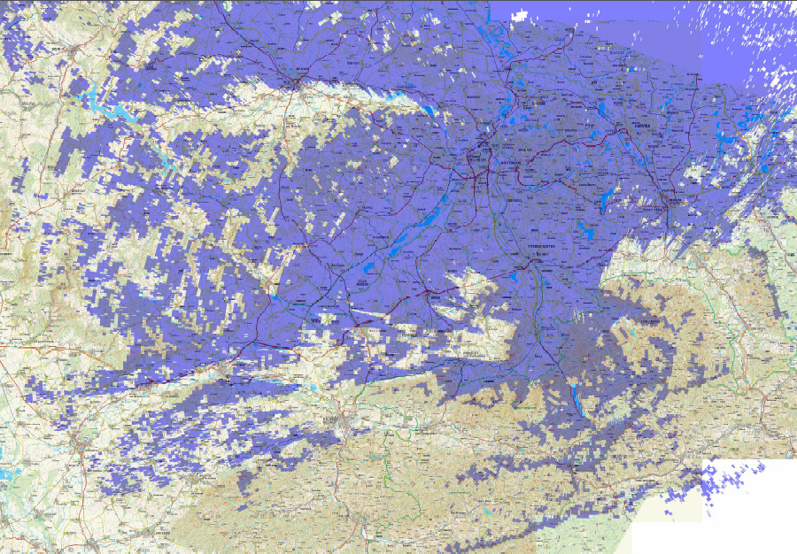 Pokrytí multiplexu Teleko z vysílače Frýdek-Místek - Lysá hora (kanál LP)