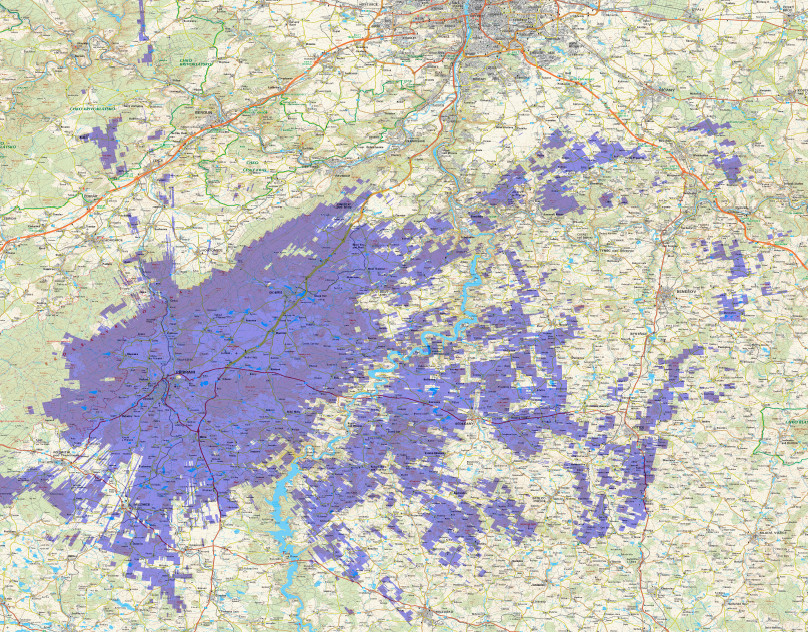 Pokrytí multiplexu Teleko z vysílače Příbram - hvězdárna (kanál 11A)