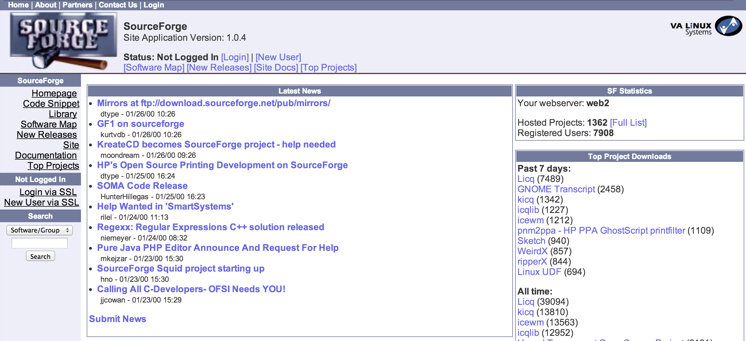 Historická podoba SourceForge