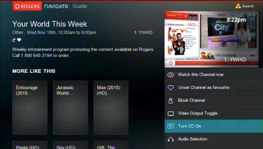 Vyhledávání obsahu a Mini Guide