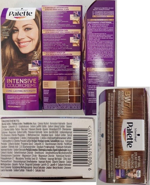 Stanovení nebezpečného výrobku: Schwarzkopf, Palette, INTENSIVE COLOR CREME, BW7 KOUŘOVĚ TMAVĚ PLAVÝ, 7-46, EAN: 9000101024135