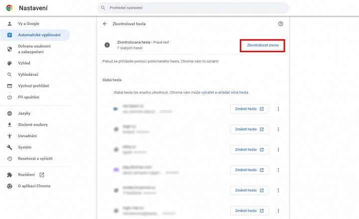 Kontrola slabých hesel v Google Chrome
