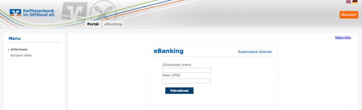 Raiffeisenbank im Stiftland. Internetové bankovnictví. 25.02.2015