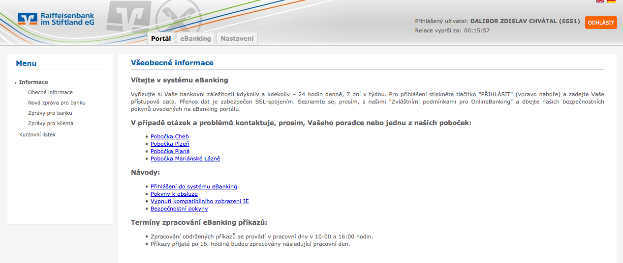 Raiffeisenbank im Stiftland. Internetové bankovnictví. 25.02.2015