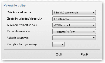 Pokročilé volby dostupné z nástrojové lišty.