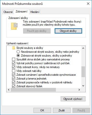 Zobrazení skrytých souborů a složek