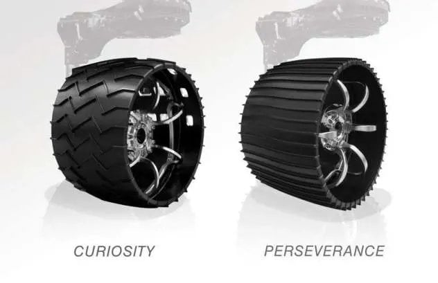 Kola roveru Curiosity vs upravená kola roveru Perseverance