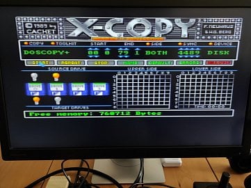 Program X-Copy (zde ve verzi 2.9 PRO) připravený pro kopírování obrazu diskety s programem pro Amigu z externí floppy (GoTek) na interní.