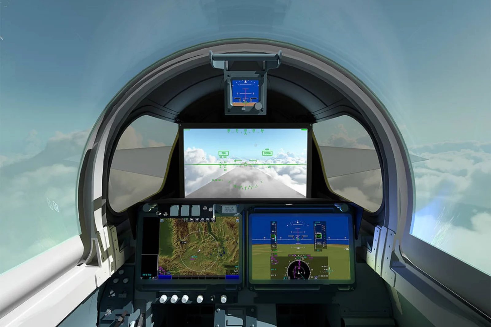 Pozoruhodný je i samotný kokpit letounu. Nejenom že je umístěn až zhruba v polovině trupu, zajímavé rovněž je, že nedisponuje žádným oknem, z něhož by měl pilot výhled dopředu. Namísto toho je vybaven technologií eXternal Vision System, kterou tvoří několik kamer s vysokým rozlišením, jejichž obraz se v reálném čase promítá na displej před pilotem. To jinými slovy znamená, že se X-59 řídí plně pomocí letových přístrojů.