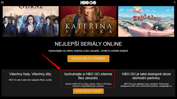 HBO Go také zkracuje zkušební dobu z měsíce na týden