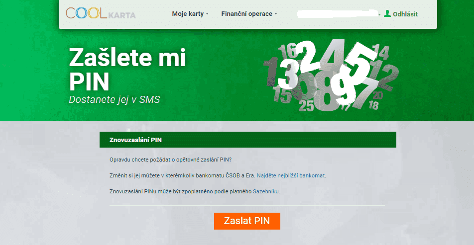 Znovuzaslání PIN kódu.
