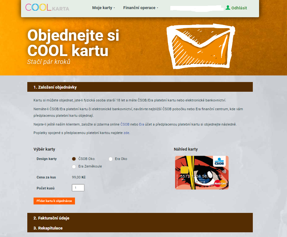 Objednání nové karty.