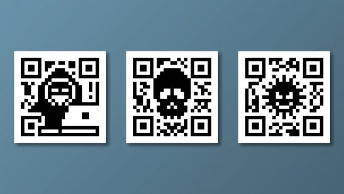Hacker a počítačová kriminalita QR kód, vektorová ilustrace