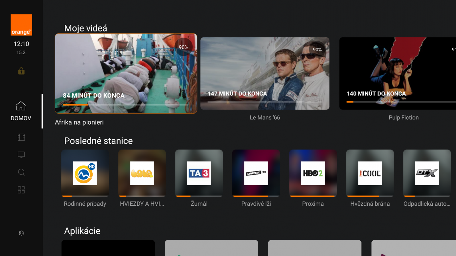 Uživatelské rozhraní TV boxu Orange Slovensko
