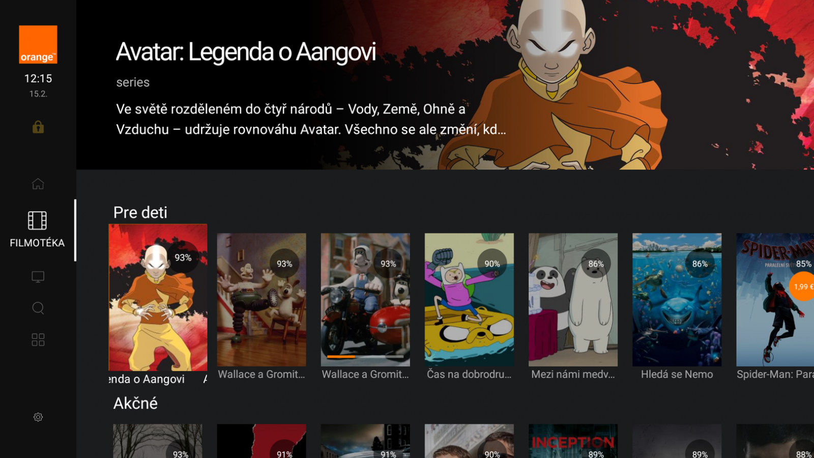 Uživatelské rozhraní TV boxu Orange Slovensko