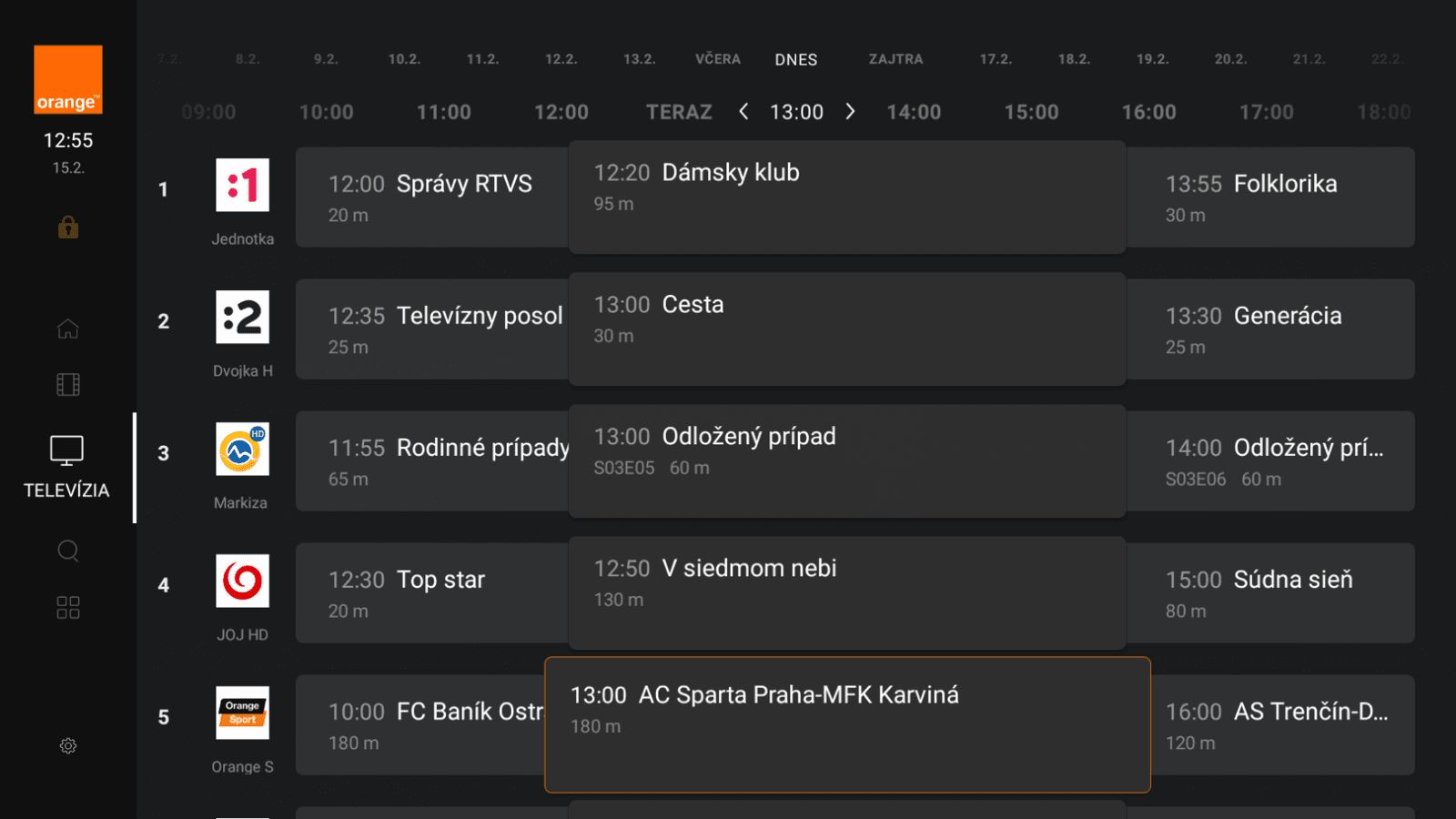Uživatelské rozhraní TV boxu Orange Slovensko