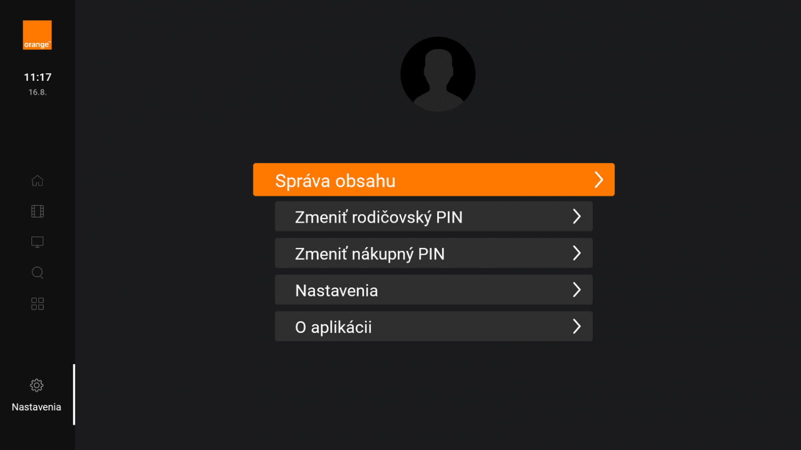 Uživatelské rozhraní TV boxu Orange Slovensko