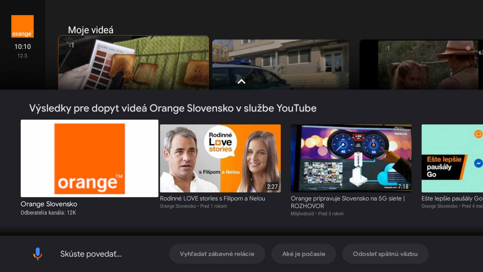 Uživatelské rozhraní TV boxu Orange Slovensko