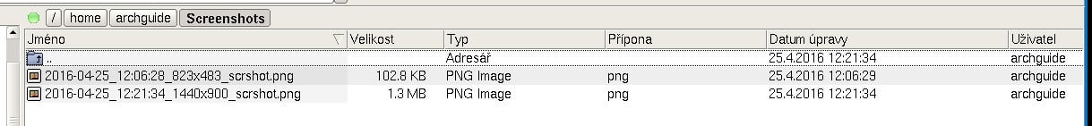 Arch: pořízení snímků obrazovky