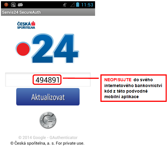 Česká spořitelna - falešná mobilní aplikace