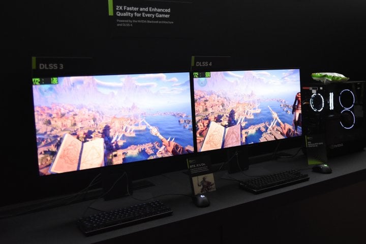 Computex 2025: Demo DLSS 4 ve hře Awoved, spin-offu ceněných RPG Pillars of Eternity. Nvidia ukazuje nárůst snímkové frekvence díky vícenásobnému generování snímků, což je novinka exkluzivně podporovaná na GeForce RTX 5000