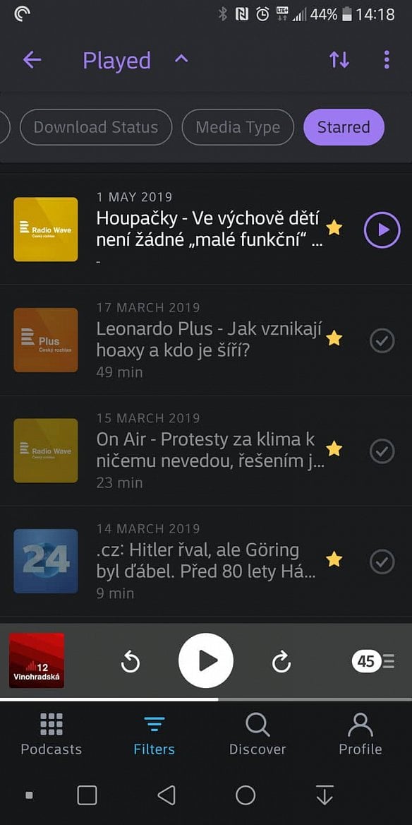 I Pocket Casts nabízí řadu filtrů