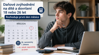 Student s kalendářem symbolizujícím dovršení věku 18/26 let první den v měsíci.