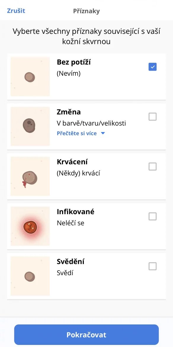 Z nabídky vyberete, jestli se znaménkem máte nějaké problémy.