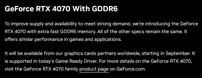 Oznámení GeForce RTX 4070 s pamětí GDDR6