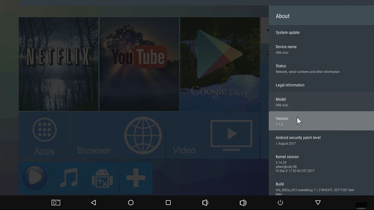 Alfawise H96 Mini - Menu – Android 7.1.2