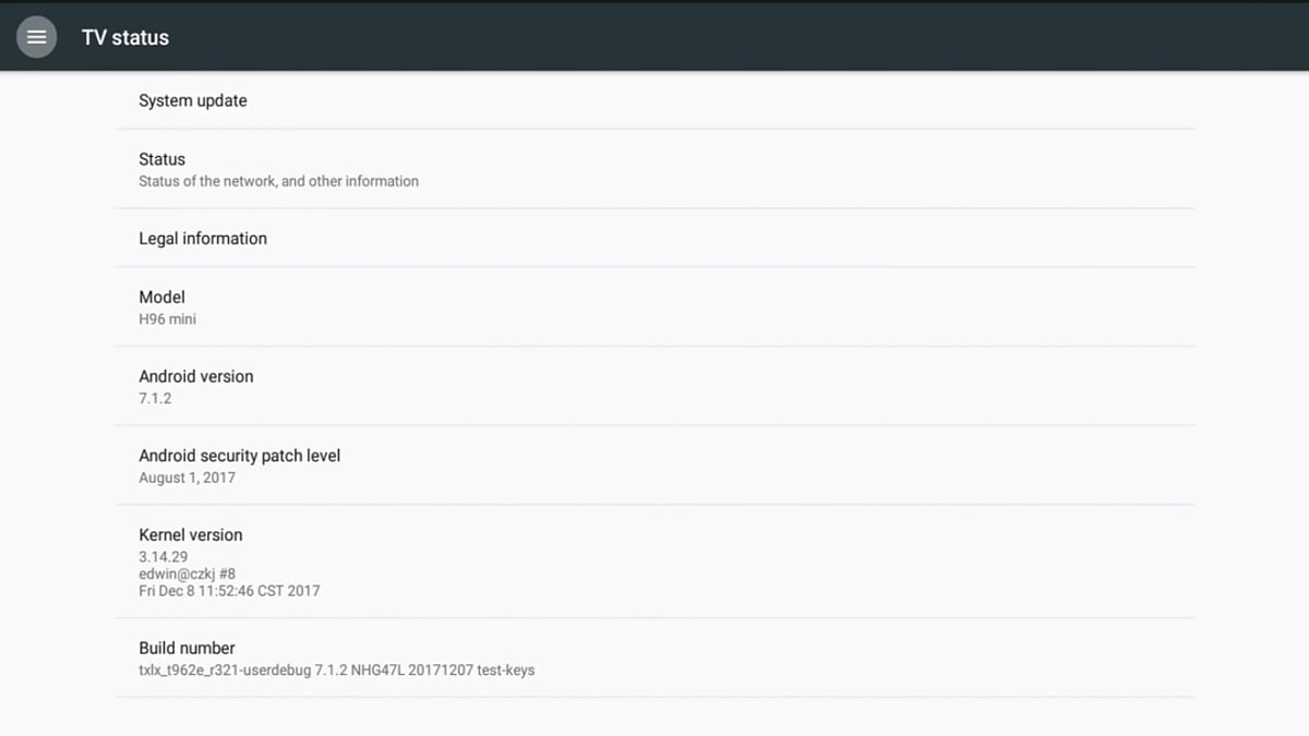 Alfawise H96 Mini - Menu – Android 7.1.2