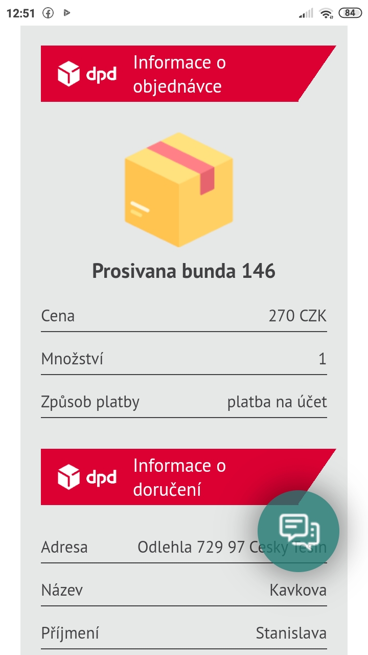 Shrnutí objednávky