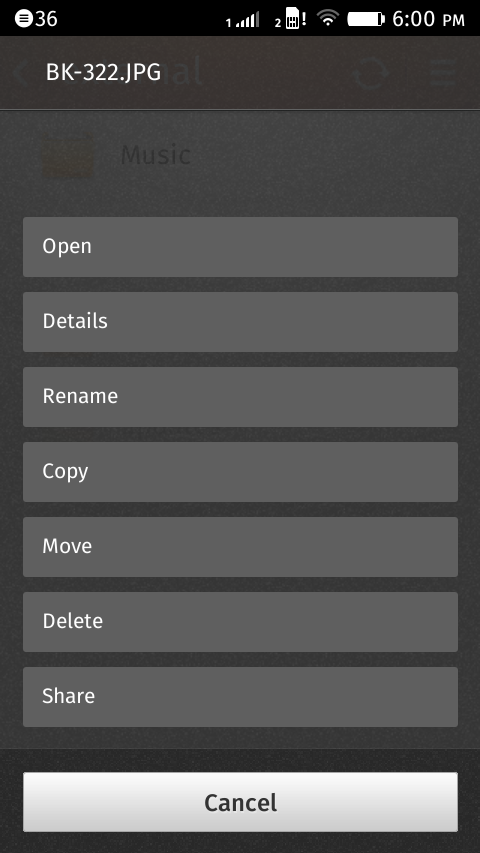 Možnosti, které vám File Manager nabízí pro práci se souborem.