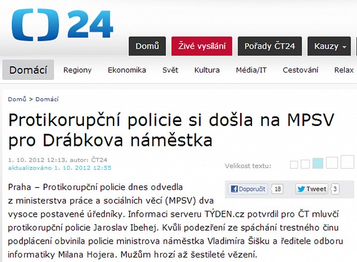 Server zpravodajského kanálu České televize aktivní odkazování na zdroj za důležité evidentně nepovažuje.