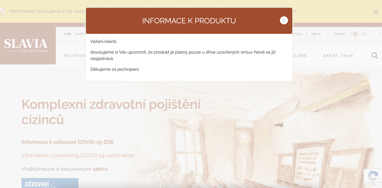 Slavia pojišťovna. Varování o neplatnosti cestovního pojištění pro účely víza. (16. 9. 2021)