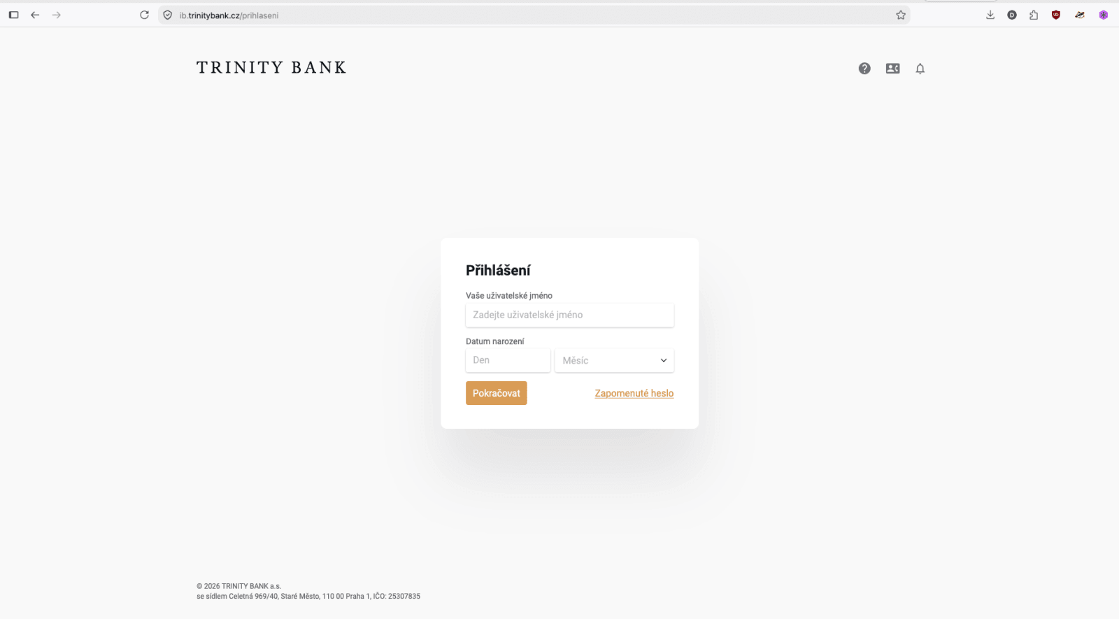 Původní internetové bankovnictví TRINITY BANK. (31. 08. 2026)