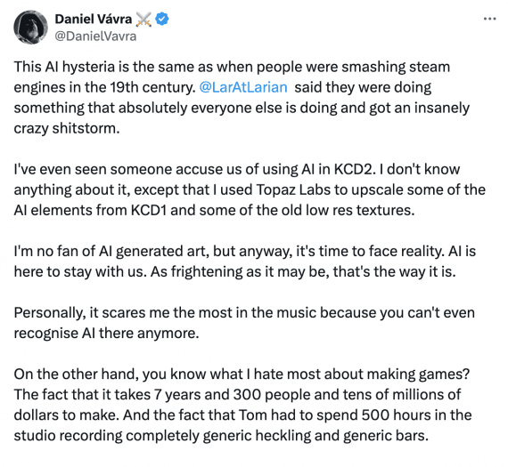 Autor: <a href="https://x.com/DanielVavra/status/2001337278229279169">@DanielVavra</a> Úryvek z X