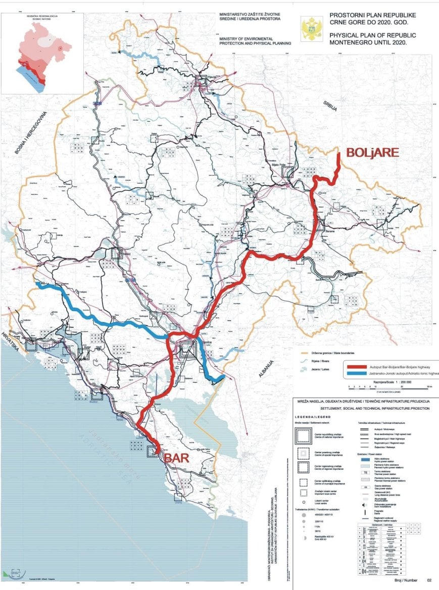 Dálniční síť v Černé Hoře. (26. 07. 2026)