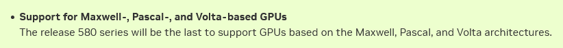 Informace o konci podpory GPU Maxwell, Pascal a Volta v tématu Unix graphics feature deprecation schedule