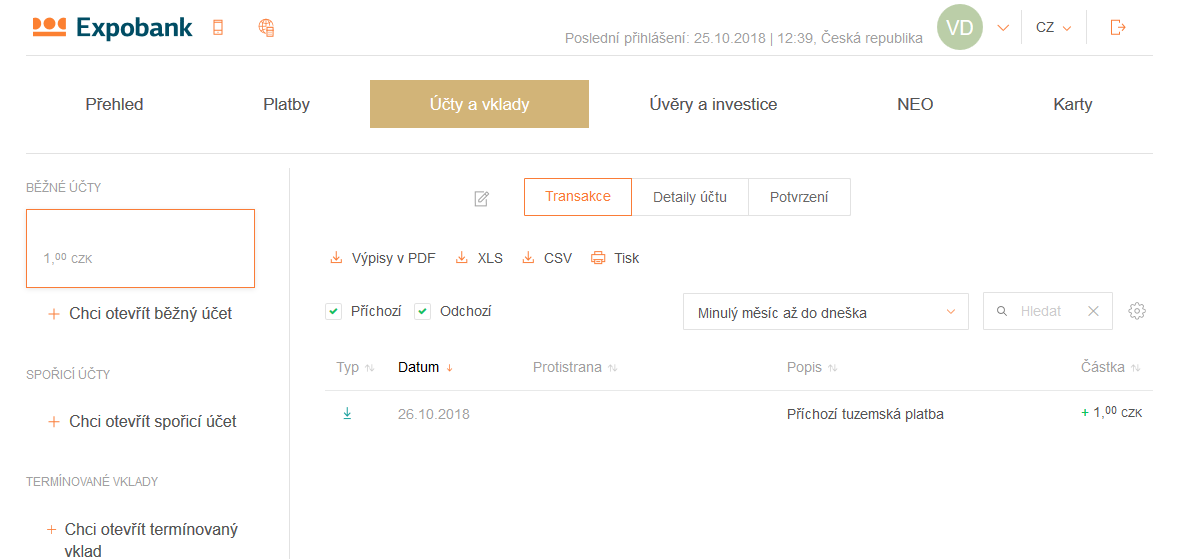 Účty a vklady.